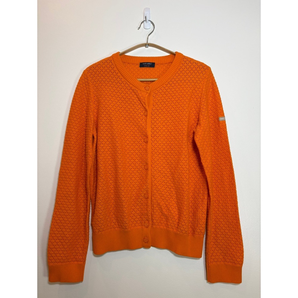 Saint James Orange Pointelle Knit Button Front Cardigan Sweater US 4 XXS France